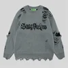 Torn Smooth Sweater Men Retro Ripped Hole Knitted Letter Plain Jumpers Men Streetwear Hip Hop Harajuku Punk Gothic Sweaters 1
