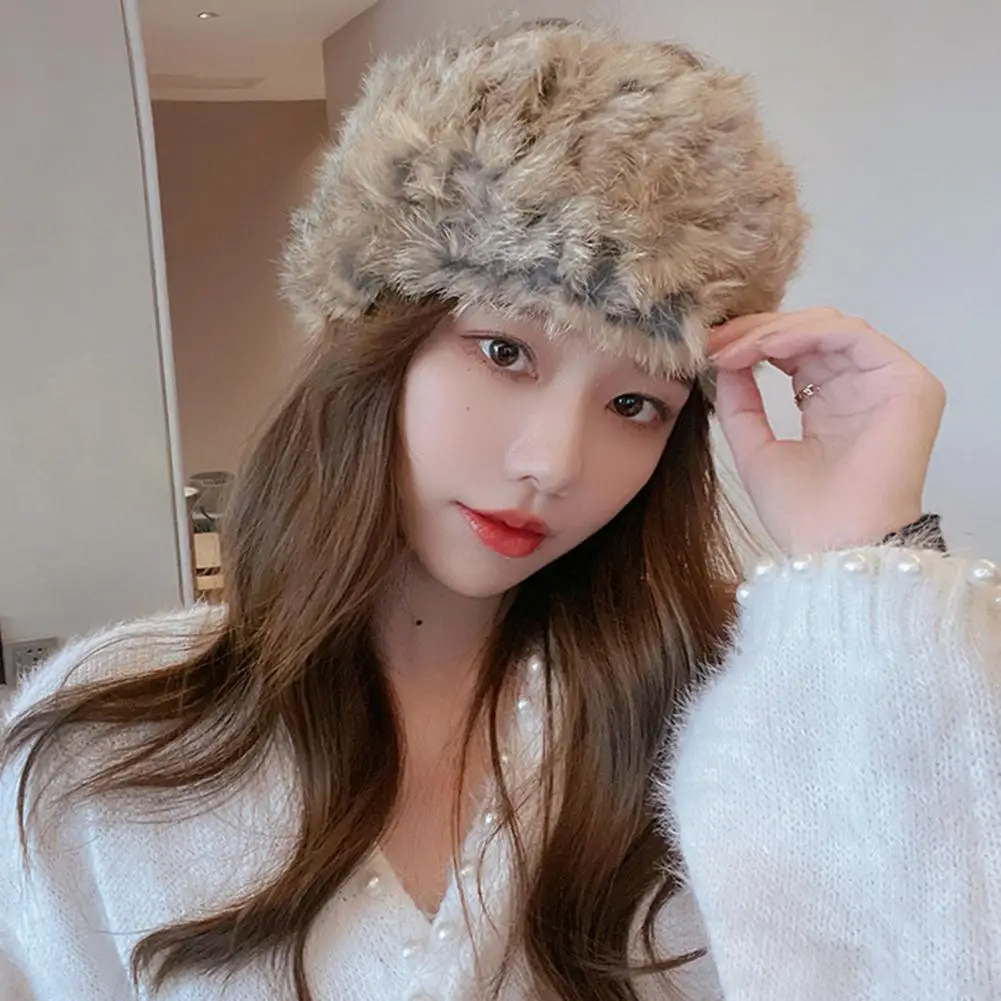 

Windproof Hair Band Hat Cozy Winter Hair Accessories Faux Rabbit Fur Dome Hat Plush Elastic Hair Band Trendy Rope for Women
