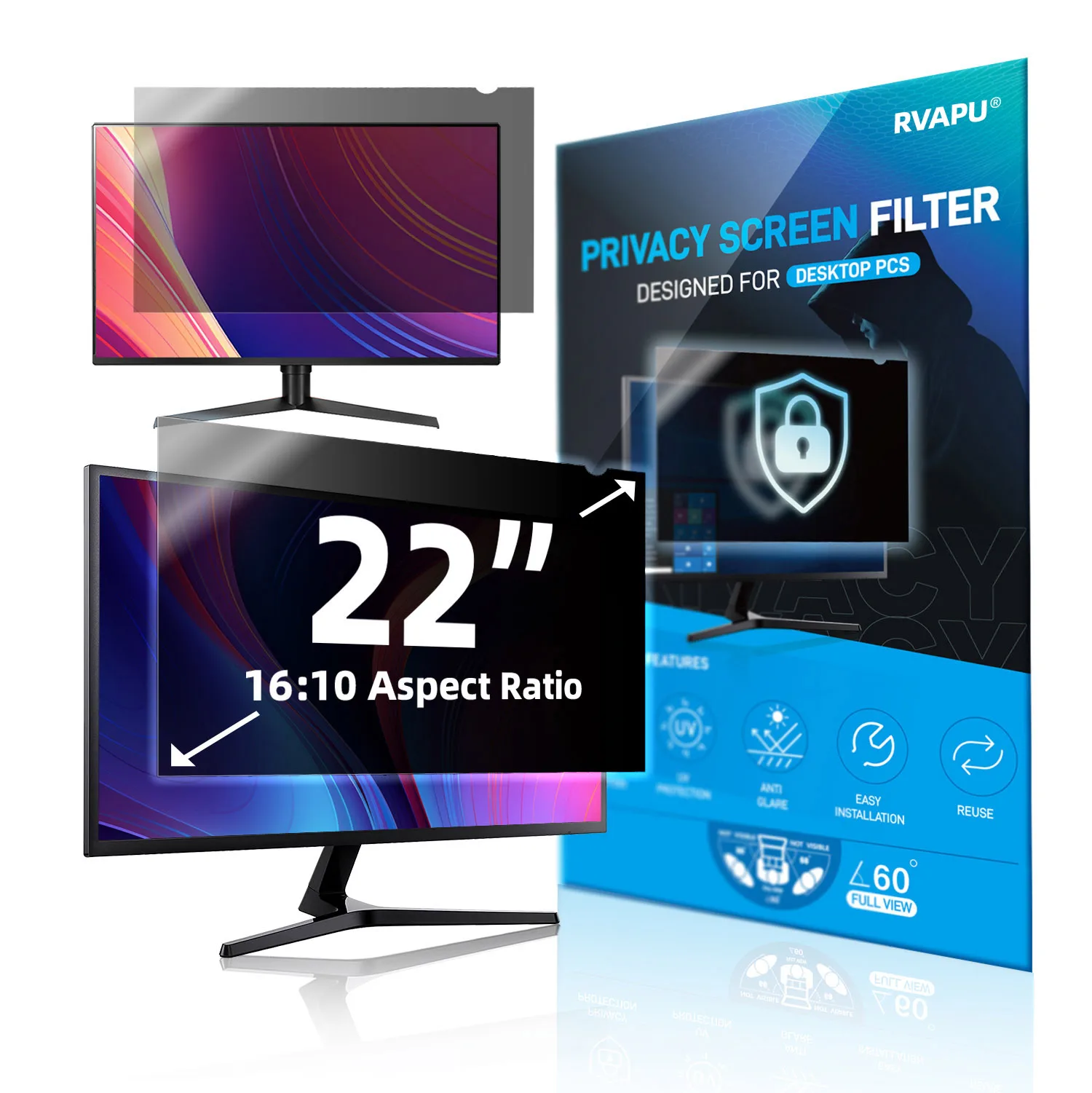 2-Pack 24" Computer Privacy Screens - Anti-Glare Monitor Filters With Blue Light Blocking Protection