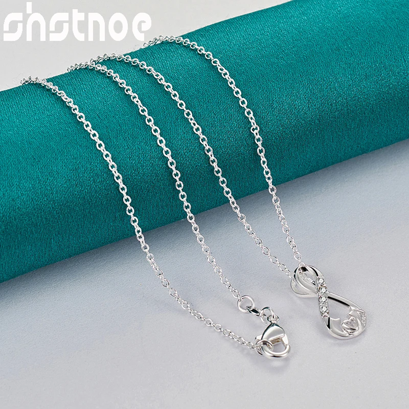 

16-30 Inch Chain 925 Sterling Silver AAA Zircon 8 Number Heart Pendant Necklace For Women Wedding Party Fashion Charm Jewelry