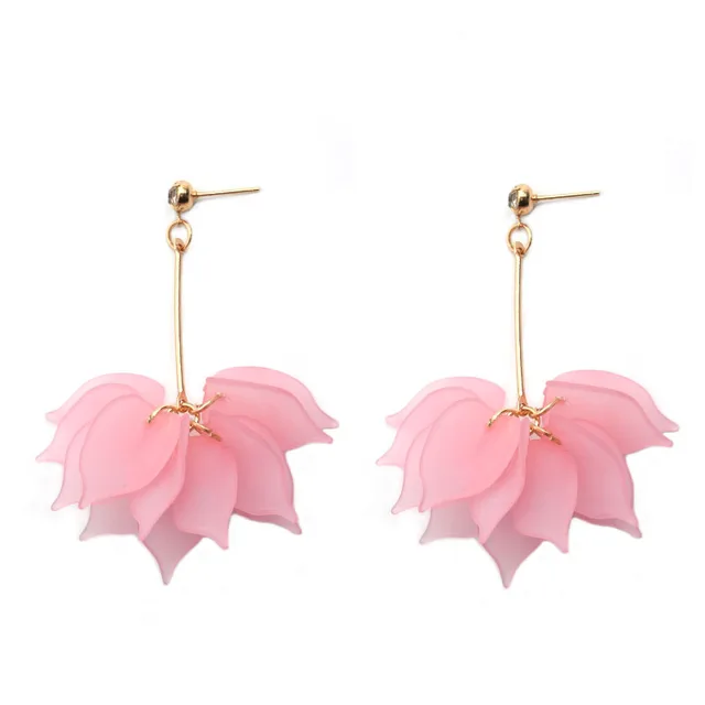 Exknl Multicolored Fashion Resin Flower Long Drop Earrings 2022 Designs Bohemia Handmade Petal Dangle Earrings For Women Gift 10244pink