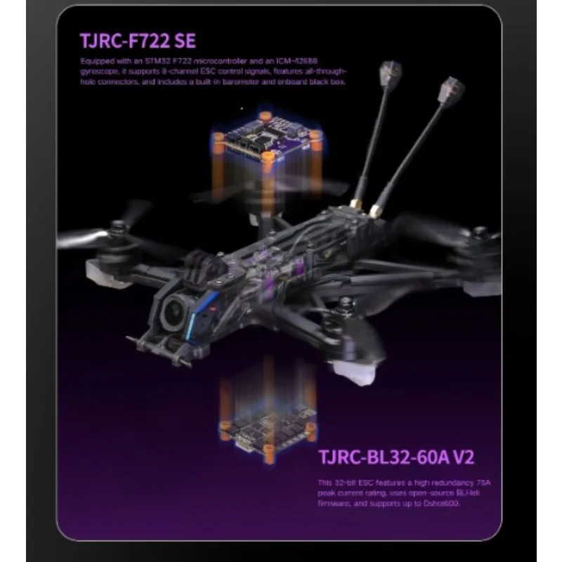 TJRC FJ-5 Kit telaio drone FPV da 5 pollici, fibra di carbonio impermeabile IP68 con LED per O4 / Walksnail / DC, compatibile con il sistema Power HD - immagine 4