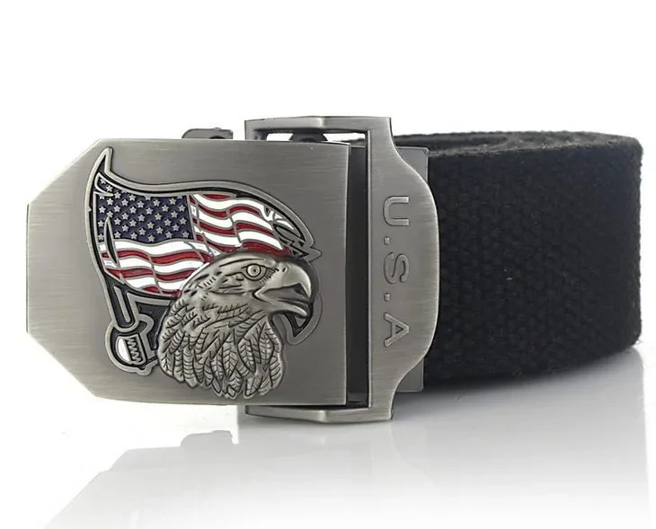 SupSindy Men Canvas Belt USA Eagle Metal Buckle Army Military Tactical Belts for Men Jeans Outdoor Training Soldier Strap Male