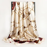 90*90cm Versatile Silk Scarf Women Large Shawl Floral Print Stoles Square Bandanna Luxury Brand Kerchief Female Foulard muffler 5