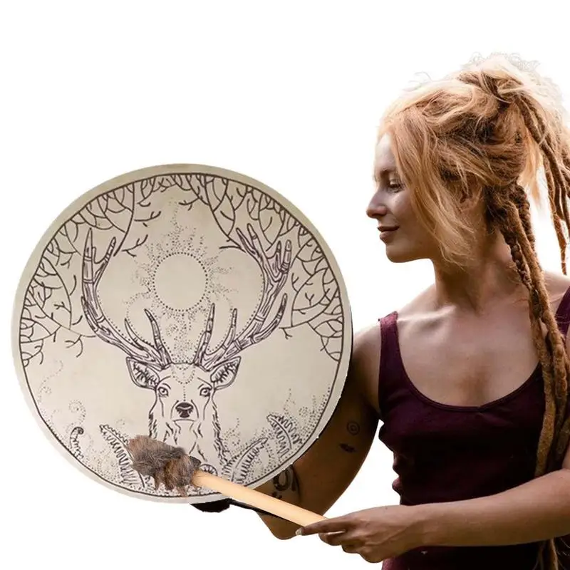 Drum Shamanic Deer Tree-themed Siberian Drum Decoration Handmade Shamanic Siberian Drums Spirit Music With Drumstick Home