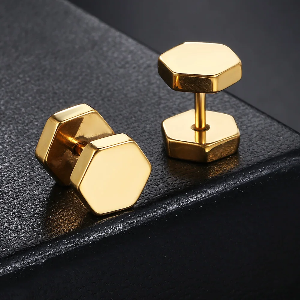 Hiphop Simple Style Triangle Square Earrings For Men Women Smooth Surface Gold Color Geometry Stud Earings Ear Jewelry Trendy