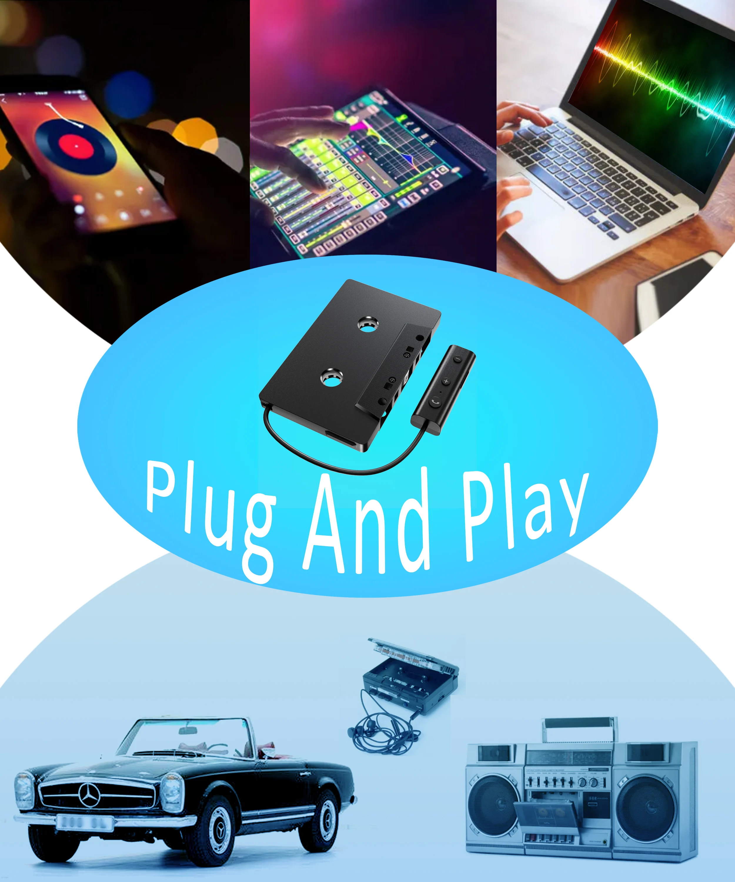 Bluetooth 5.0 Car Audio Stereo Cassete Veículo Tape Converter Trabalhar Enquanto o Carregamento Suporte tf Card Novo 2024 - Image 5