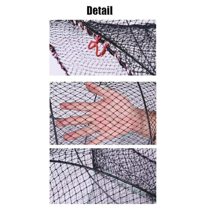 1 stücke Frühling Faltbare Fisch Falle Verzinktem Stahl & PE Angeln Krabben Net Faltbare Tragbare Fischernetz Outdoor angeln käfig – Detail 10