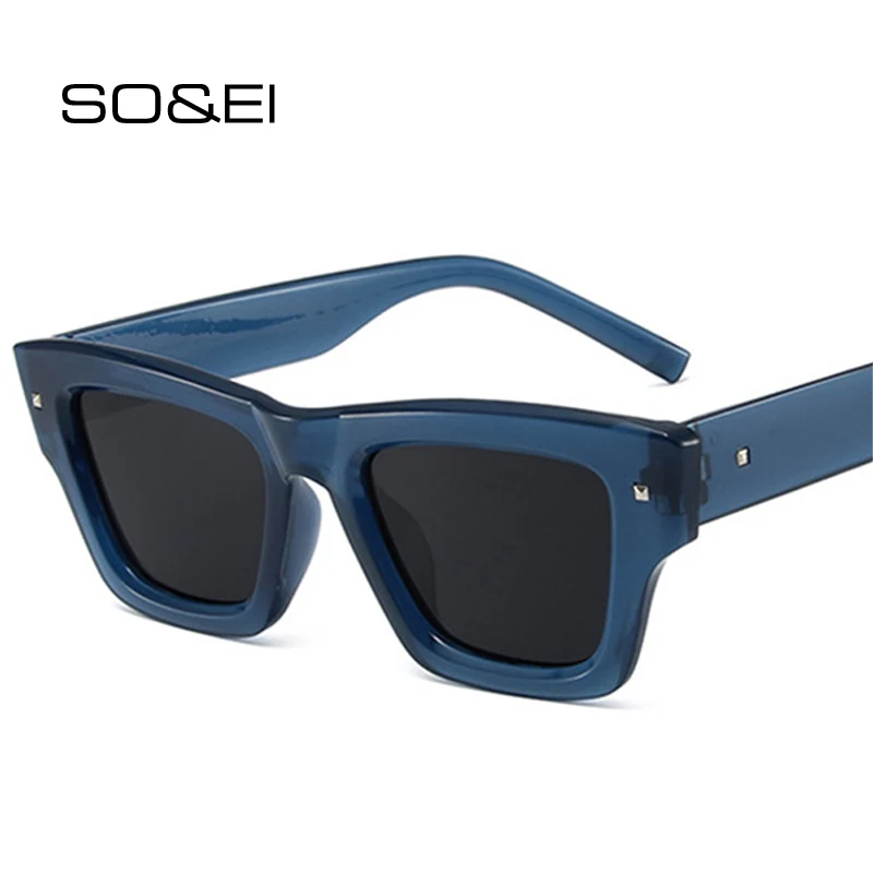 

SO&EI Ins Popular Fashion Cat Eye Women Sunglasses Fashion Brand Designer Shades UV400 Vintage Rivets Men Sun Glasses
