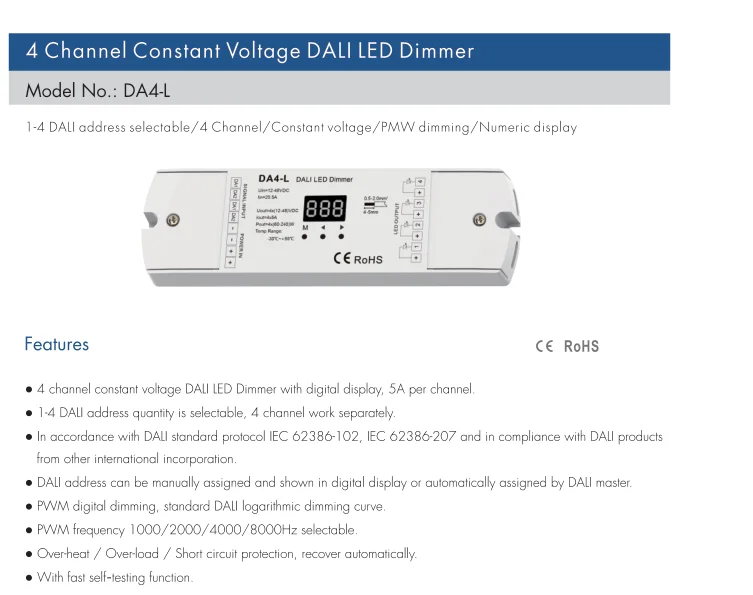 constante dali dimmer DA4-L pwm escurecimento 1-4