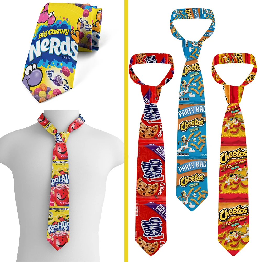 

Food printed tie men's casual fashion novel and interesting potato chip tie wedding party Halloween shirt and gift tie is neutra