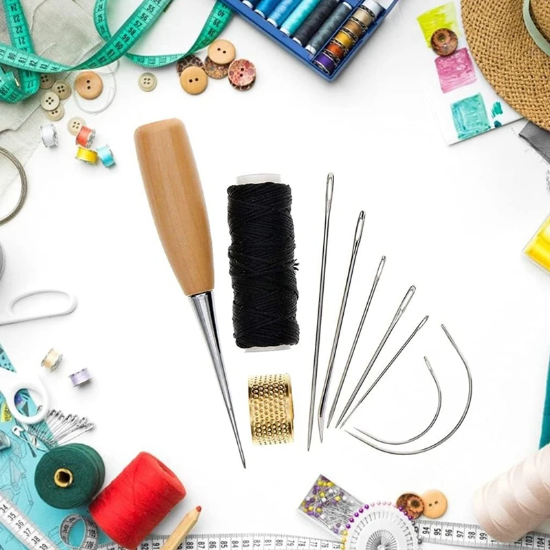 1Set Sewing Needle Awl Leather Craft Sewing Accessories Craft Metal Stitching Awl Leathercraft Shoe Repair Tools