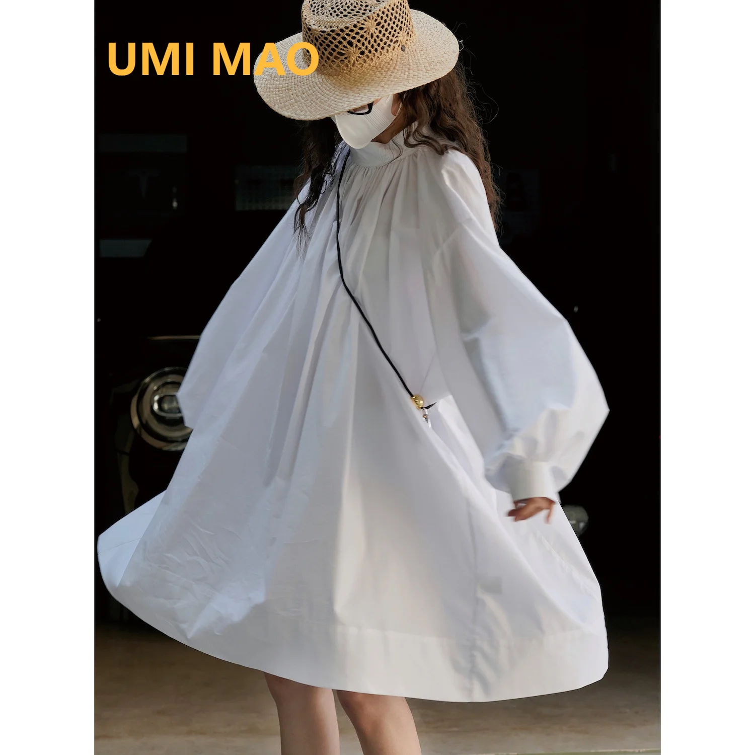 

Рубашка женская летняя свободная с воротником-стойкой и шнуровкой