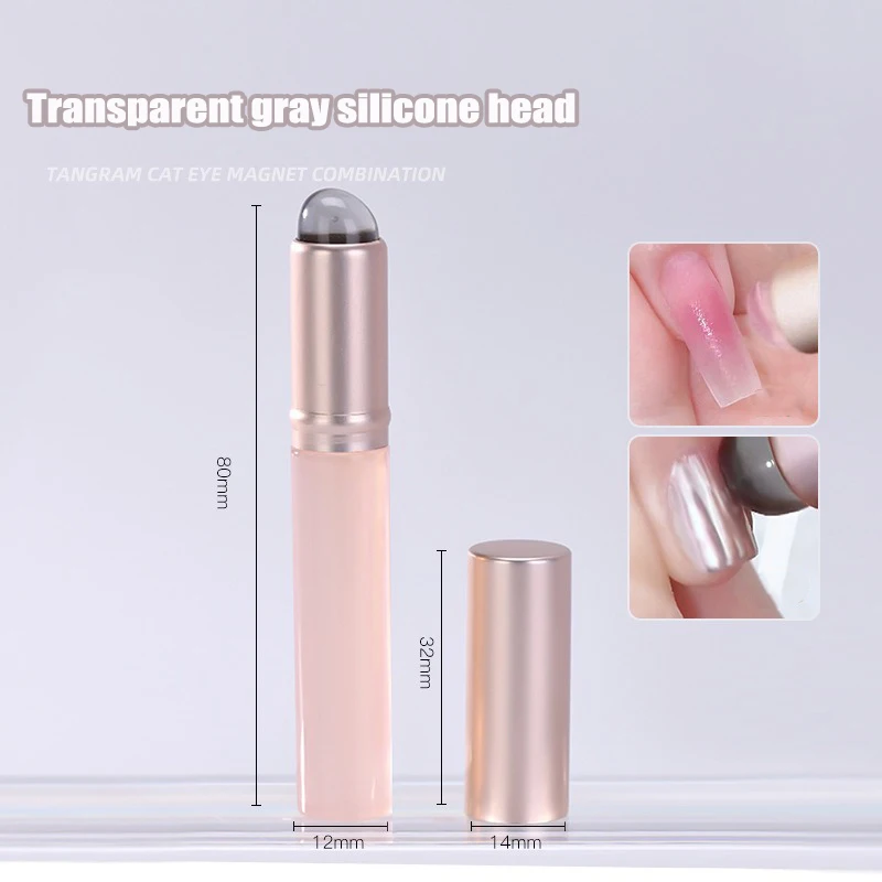 Jelly Pink Nail Art Silicone Brush Reusable Mirror Powder Pigment Applying Manicure Tool Soft Q-elastic Smudge Nail Brush Stick 4