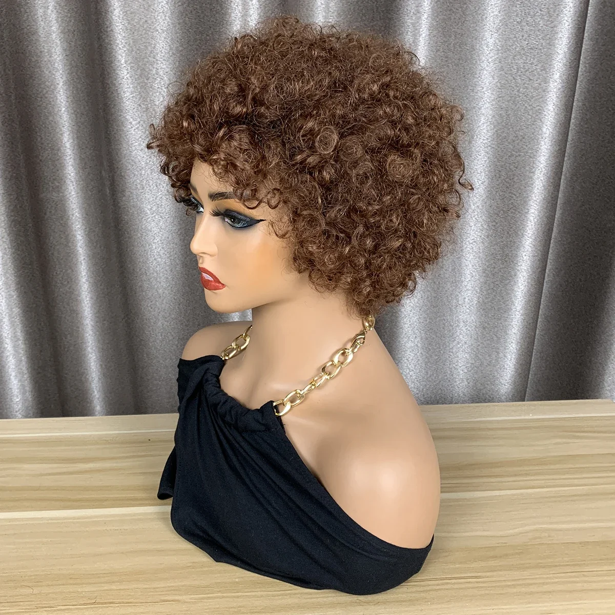 진저 컬리 픽시컷 가발  33 인모 픽시컷 가발 180% 컬러풀 머신메이드 인모 가발 착용하기 쉬운 헤어우고