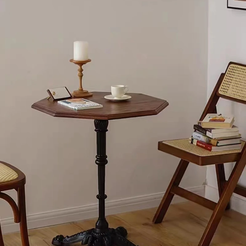 Retro solid wood dining table wrought iron octagonal medieval American country coffee coffee table dessert dining