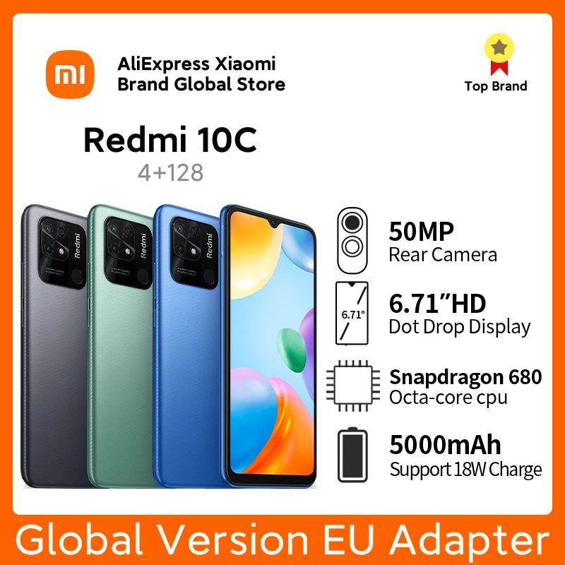 

Global Version Xiaomi Redmi 10C NFC Cell Phone 4GB+64GB/4GB+128GB Snapdragon 680 50MP Camera 5000mAh Battery Android Smartphone