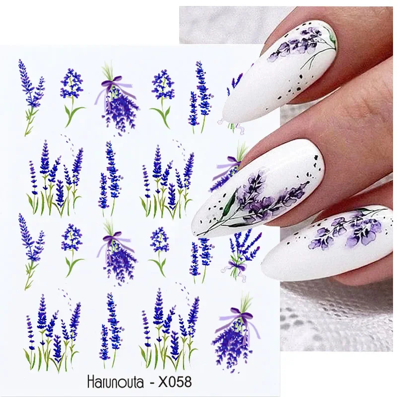 

Harunouta Spring Series Nail Stickers Lavender Flower and Leaves Designs Water Decals Transfer Art Manicure Beauty Accessories