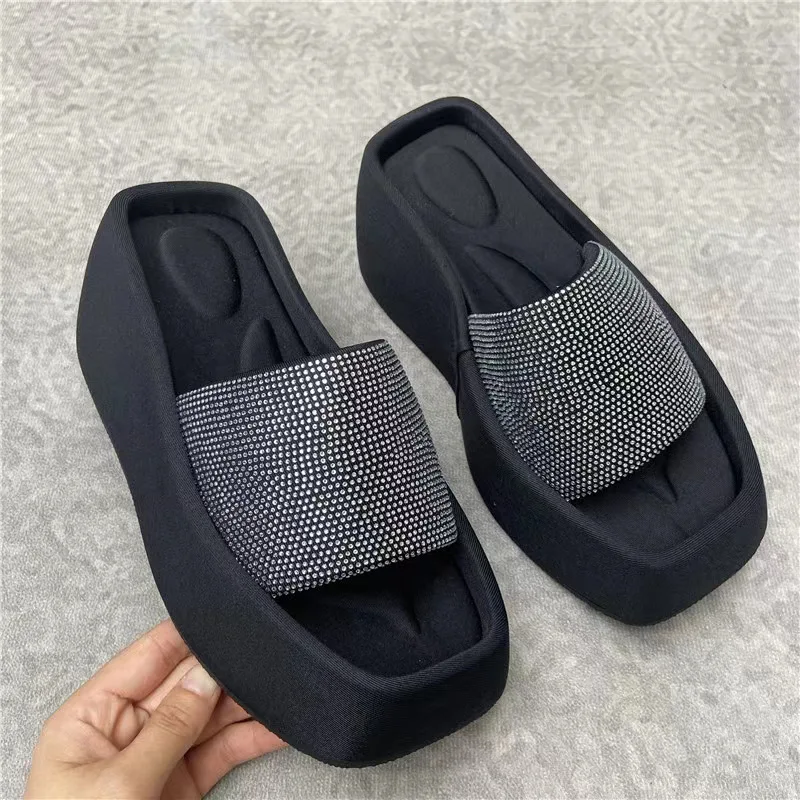 Baldauren New Platform Women Slippers Summer Square Toe Brand Satin Sandals WomenSexy High Heels Shoes Beach Sandals