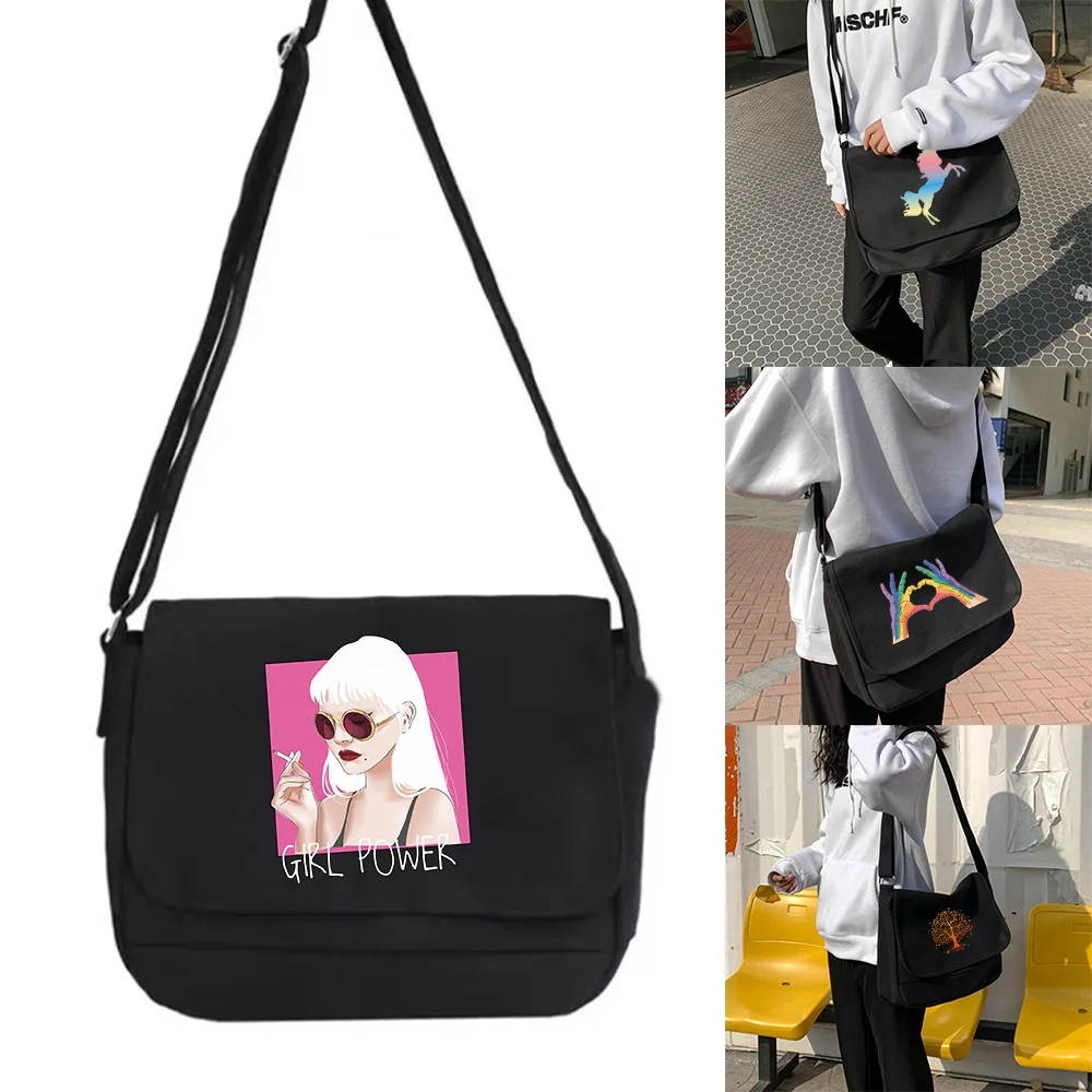 Unisex Canvas Messenger Tote Youth Fashion Casual Large Capacity Ladies Shoulder Bag Women Outdoor Crossbody Bags Color Series