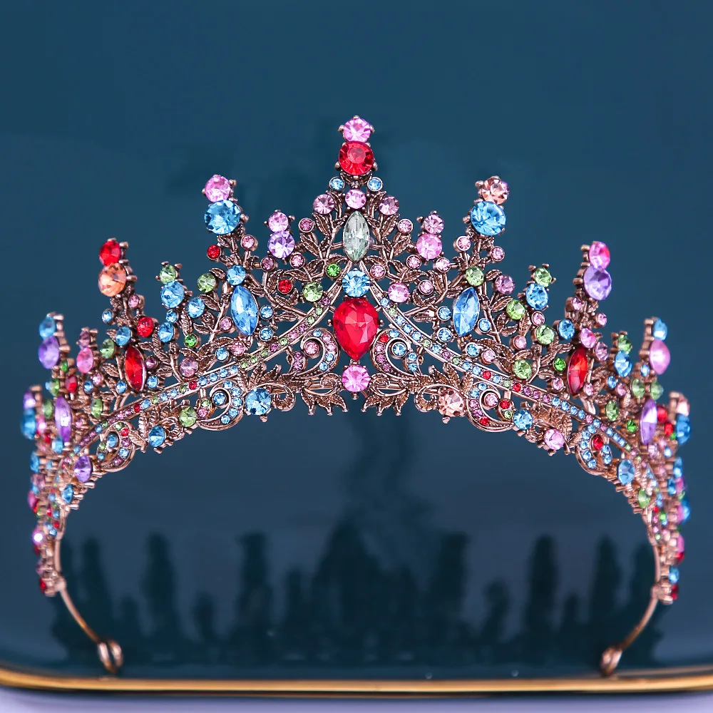 Luxury Multicolor Crystal Mixed color Crown Hair Accessories Tiara For Women Girls Wedding Rhinestone Bridal Crown Hair Jewelry