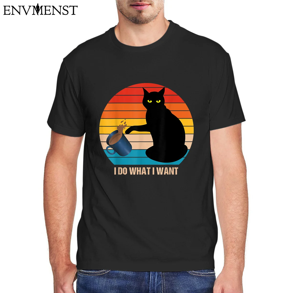 

Envmenst 100% Cotton Fashion Men T Shirt Funny Retro Vintage Cat Do What I Want Cat lover Cat Mom Women Oversized Tee Casual Top