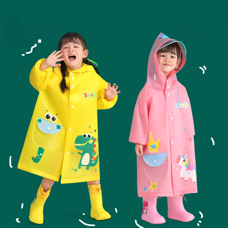 EVA Children Raincoat Reusable Fashion Hooded Rain Coat Girl and Boy Outdoor Tour Cute Raincoat