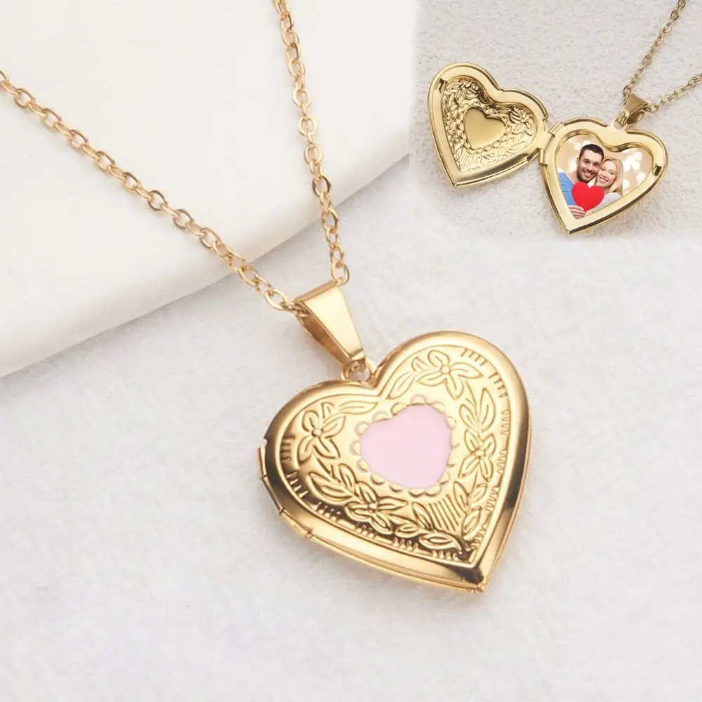 

Openable Photo Picture Locket Necklace Valentine's Day DIY Necklace Floral Heart Necklace Friendship Necklace