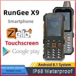 IP68 Waterproof walkie talkie Rungee X9 4G Lte Zello Smart Phone 1GB+8GB Andriod 8.1 WiFi hotspot GPS Bluetooth Dual SIM FM  PTT