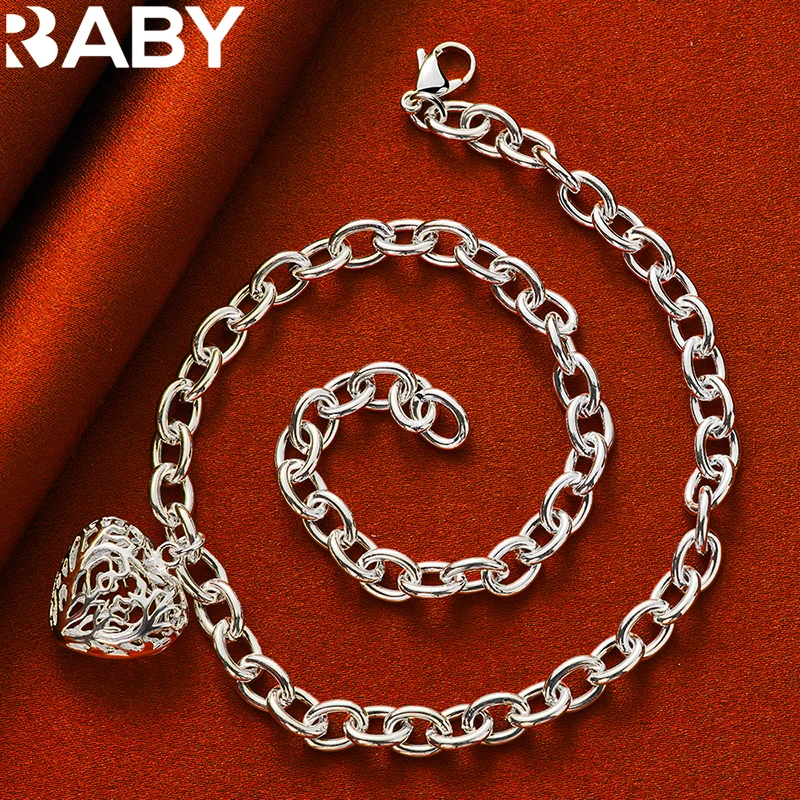 

Hot Charm 925 Sterling Silver 45cm Hollow Carve Heart Pendant Necklace For Women Man Wedding Fashion Jewelry Christmas Gifts
