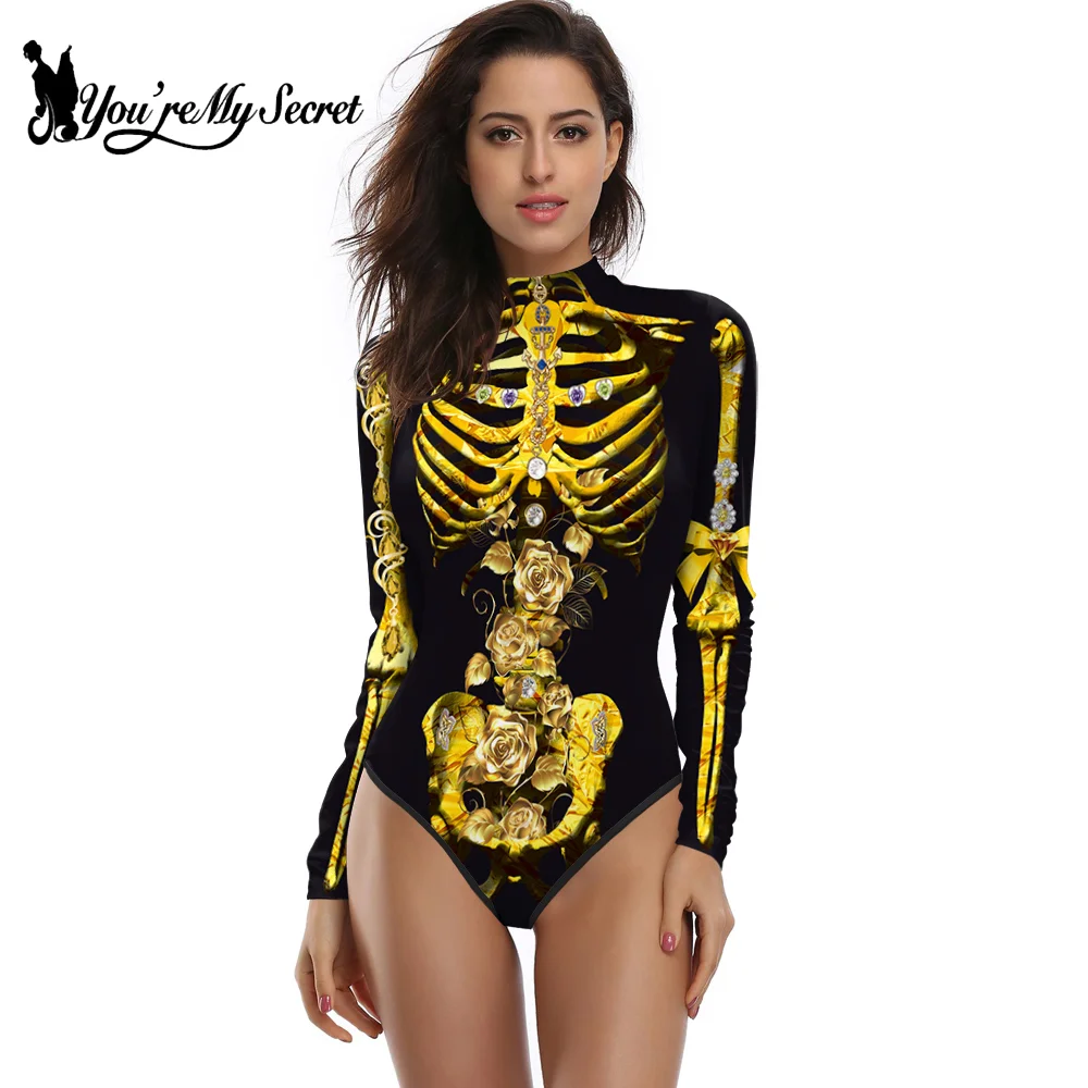 Halloween Costume Cosplay Skeleton Print Zenti Bodysuits Carnival Party Jumpsuit Outfit Women Day of The Dead cosplay costume adult unitard women romper jumpsuit