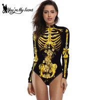 [You're My Secret] Halloween Costume Cosplay Skeleton Print Zenti Bodysuits Carnival Party Jumpsuit Outfit Women Day of The Dead 3