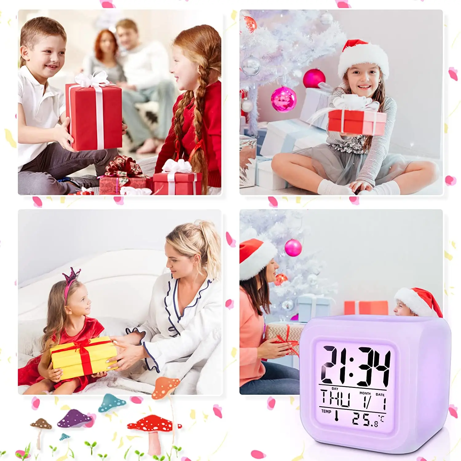 Table Clock Mini Desk Clock 1pc Lovely Colorful change Alarm Clock Cube Alarm Clock Creative Home Luminous Small Clock