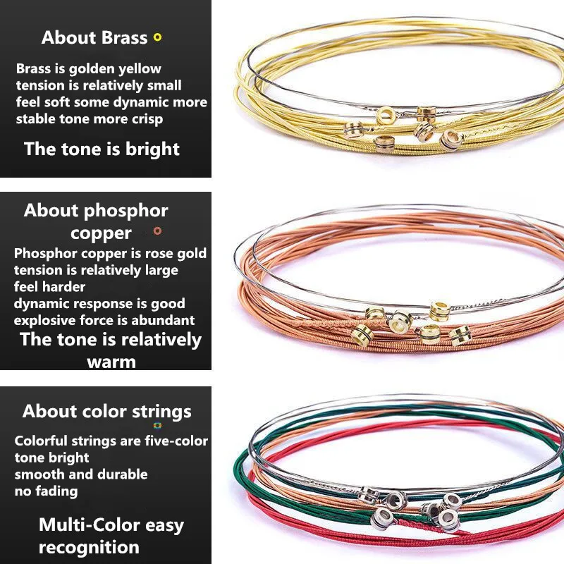 Acoustic Guitar Strings Classical Guitar Strings 6pcs Brass/Pure Copper Strings 1-6 for Classical Classic Guitar String Steel Wire Classic Acoustic Folk Guitar Parts Accessories