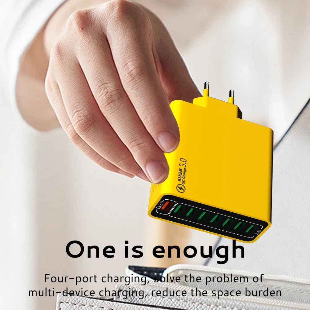 65W Portable 8 Ports USB Fast Charging Charger Quick Charge 3.0 Mobile Phone Adapter For iPhone 15 Pro Max Xiaomi Samsung Huawei
