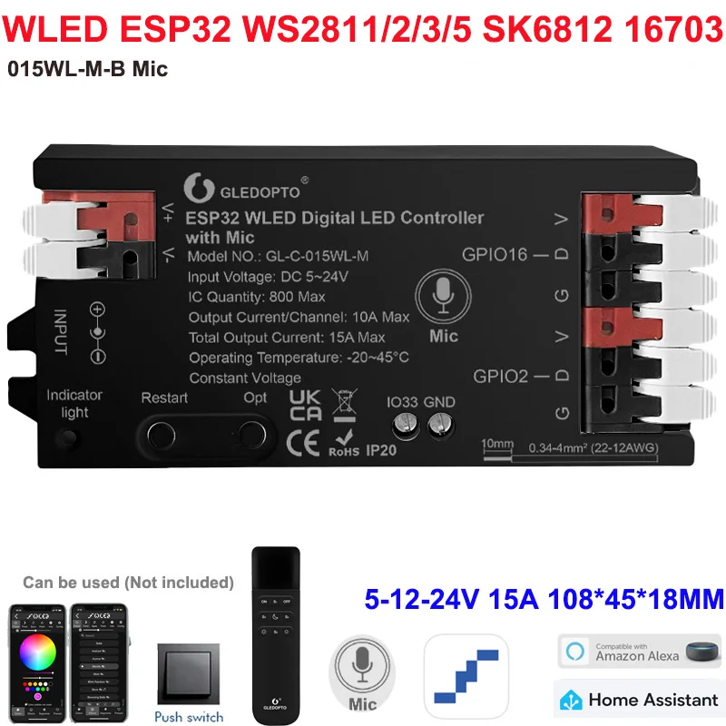 ตัวเลือกสินค้า ตัวควบคุมแสงอัจฉริยะ ESP32 WLED 4 ช่องควบคุม