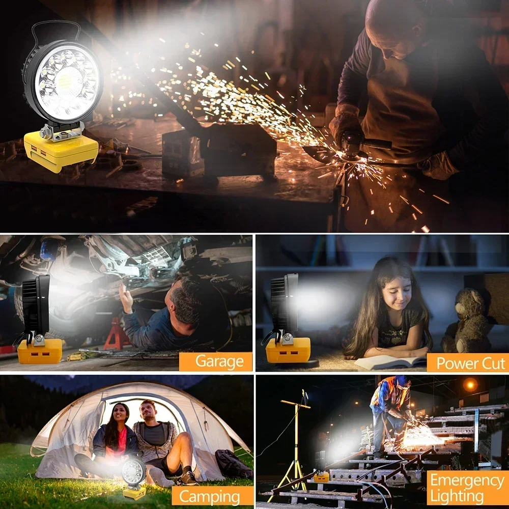 33 LED Working Light Flashlight Electric Torch Spotlight USB Power Bank For DeWalt 18V 20V Lithium Battery High Low Beam Control led flashlight led lights led work light work light