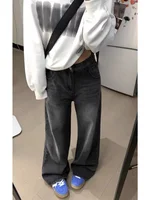 American Retro Denim Jeans Women's plus Size Loose Slim High Waist Wide Leg Floor-Length Pants Autumn Faion plus Size