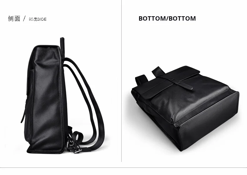 حقيبة ظهر عصرية من جلد البقر الطبيعي متعددة الاستخدامات للرجال، حقيبة أعمال أنيقة بحمالتين للكتف باللون الأسود