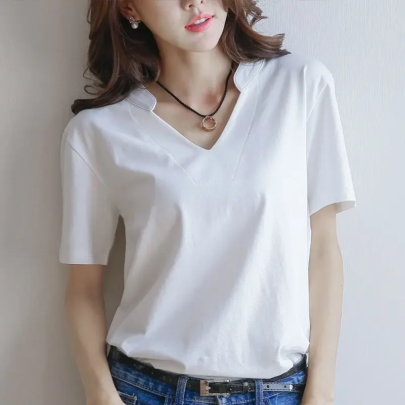 

Женские топы, Белая Летняя стандартная футболка для женщин, мешковатая простая хлопковая коллекция 2024, высококачественная одежда, распродажа, Винтажная Футболка Y2k