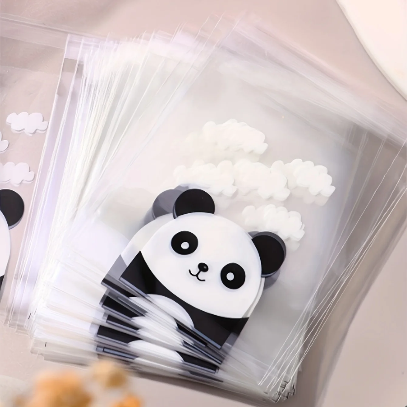 100pcs-Panda Patterned Transparent Glass Paper Bag