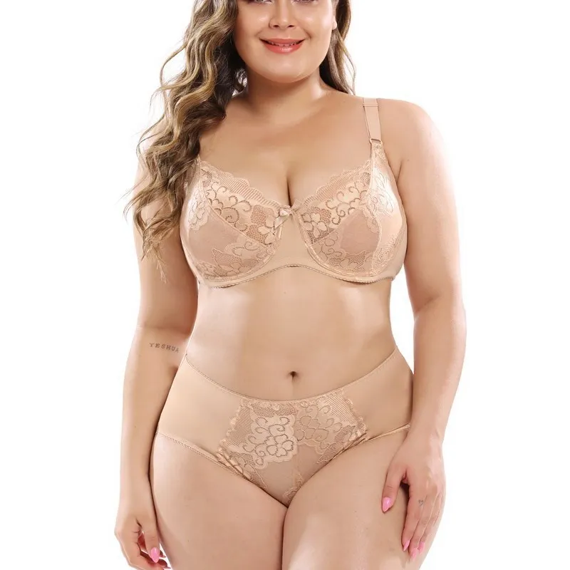 Floral Lace Lingeries For Women Plus Size Bra Set D Cup Xl 2xl 3xl 4xl 5xl  6xl Full Cup Bras And Ultra Thin Underpants