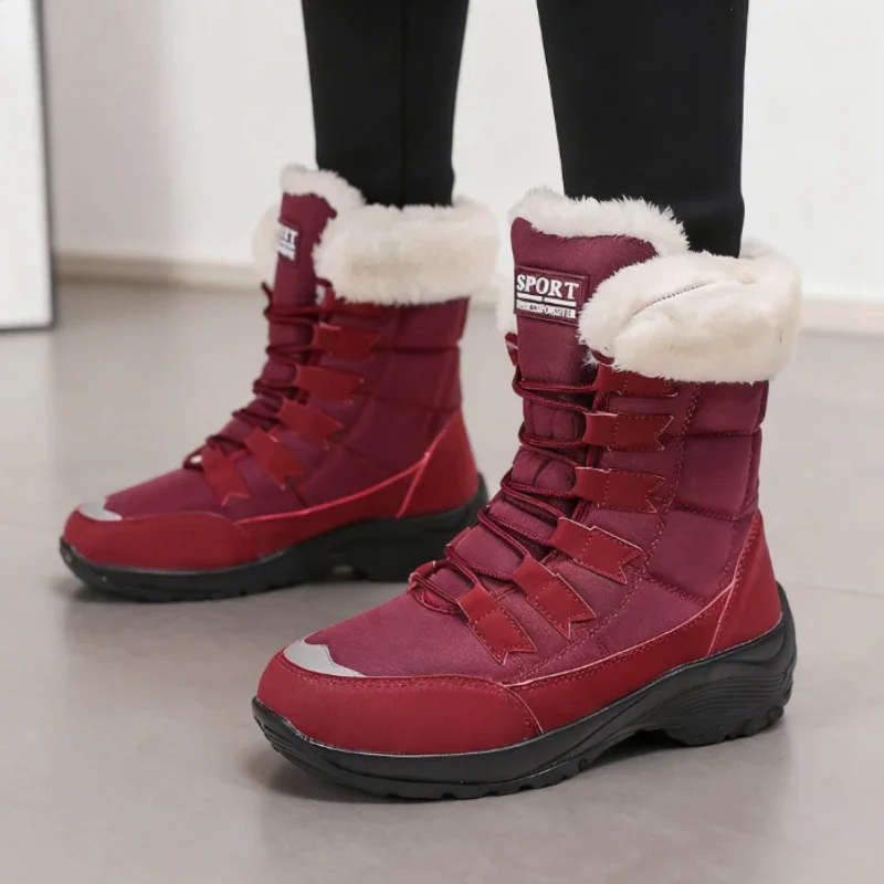 Snow Boots for Women Lace Up Anti Slip Women Shoes Solid Fur Lined Ankle Boots Winter Adventures Waterproof Platform Snow Boot