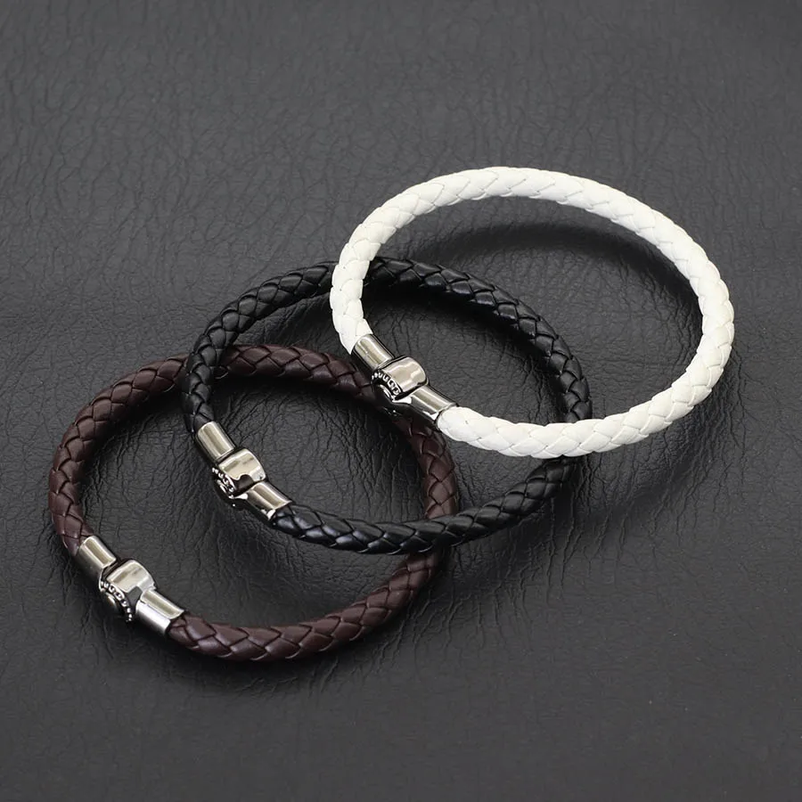 Mens Leather Magnetic Bangle Bracelet Black Casual Accessories