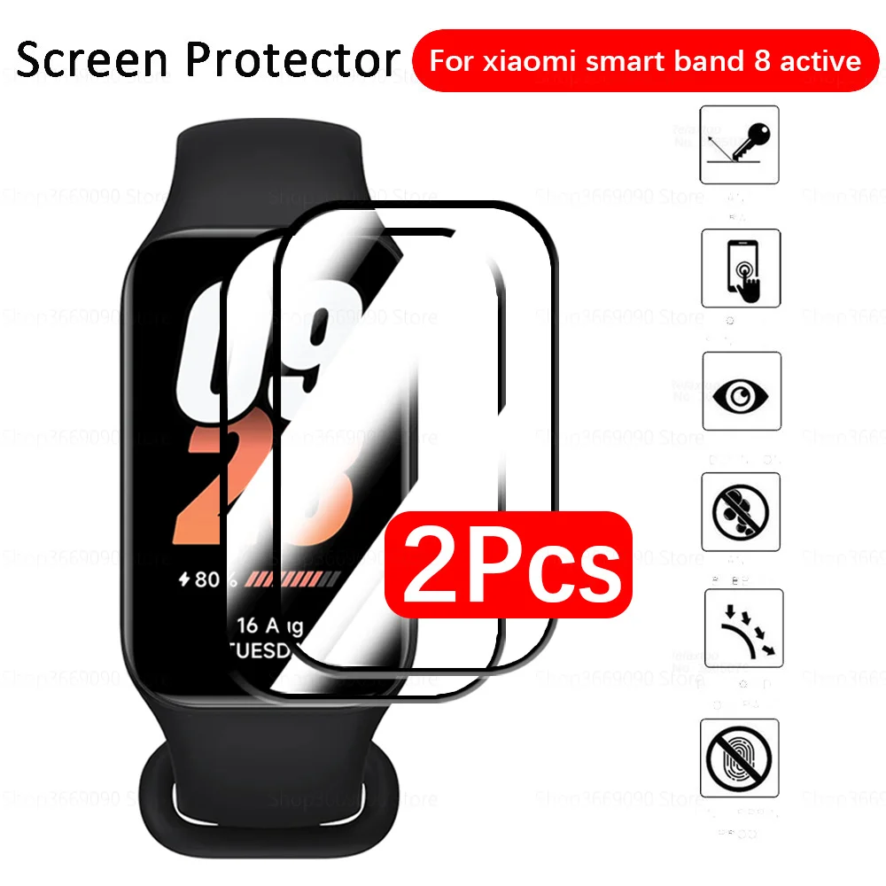 

2 шт., изогнутое мягкое защитное стекло 9D для Xiaomi Smart Band 8 Active 8 Active