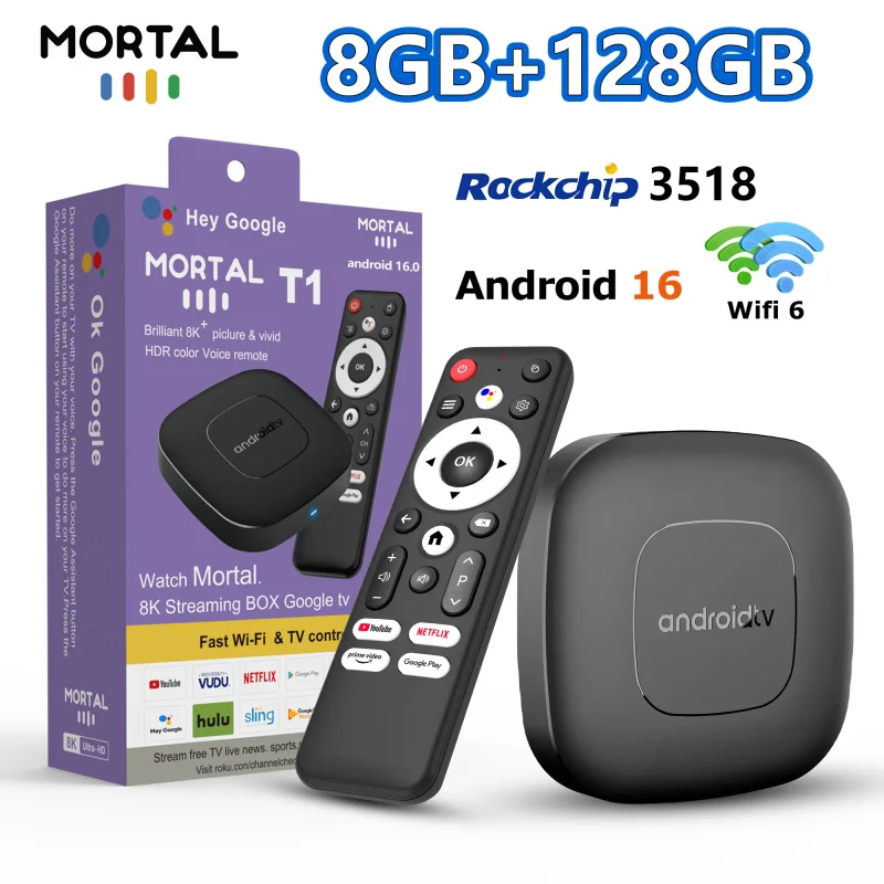 2026 모탈 T1 안드로이드16 스마트 홈 시어터 TV 박스 락칩 RK3518 블루투스5.4 지원 구글 어시스턴트 스트리밍 플레이어 와이파이 6