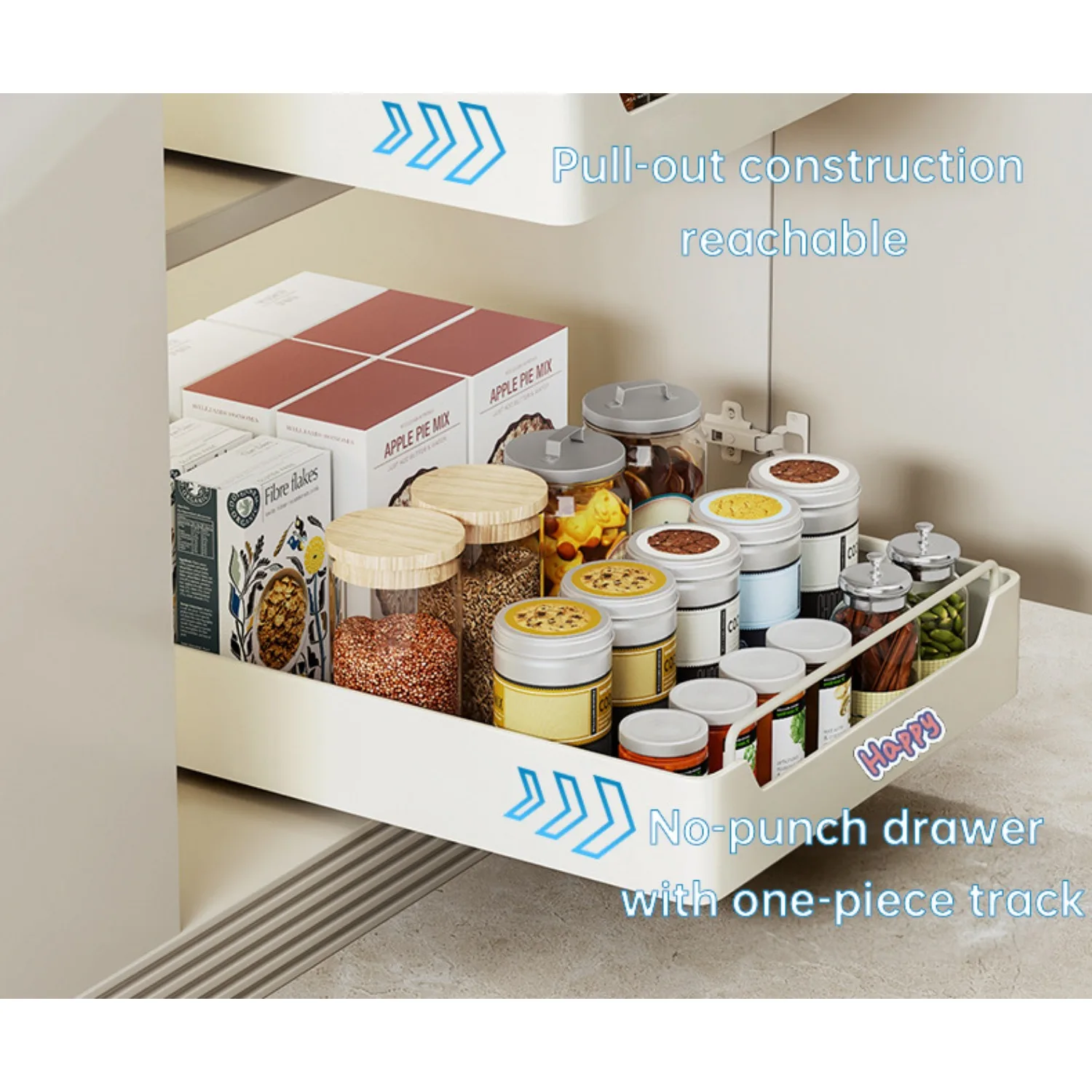Non Perforated Kitchen Pull-out Shelf，Kitchen Storage Rack with Sliding Rails，Drawer Storage Tray，Cabinets Organizer，spice Rack