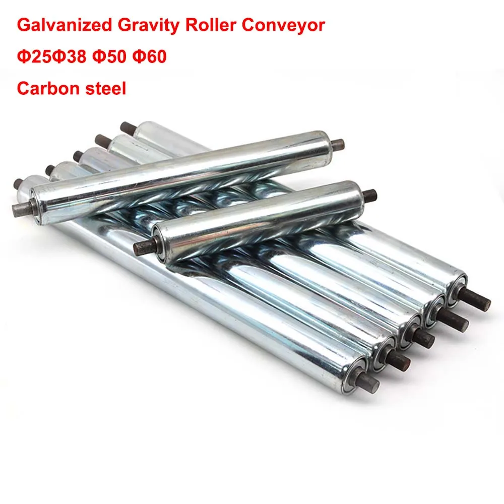 Rolo de Gravidade Galvanizado Rolo Transportador Diâmetro 25 mm 38 mm 50 mm 60 mm Comprimento do Tubo 100 150 200 250 300 400 450 500 600 700 Milímetros 1pc
