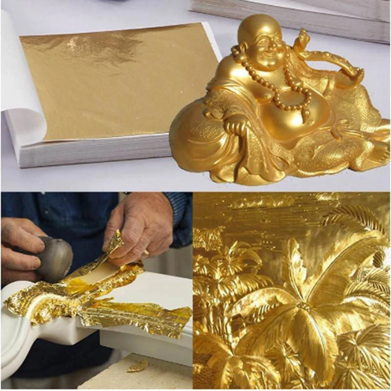 24K Gold Leaf 100PCS Facial Cover Arts Crafts Paper Home Real Gold Foil Gilding Wrapping Paper Envelope Decor