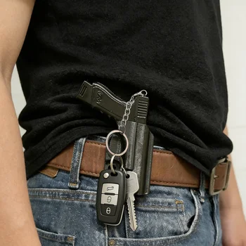 Portachiavi a Forma di Mini Pistola Stampata in 3D con Modello Fondina, Portachiavi da Cintura da Uomo, Pratico Ciondolo Portachiavi